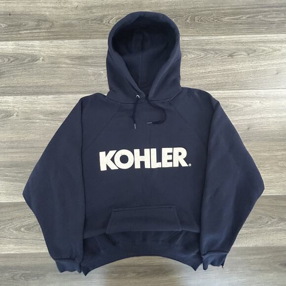 Vintage Kohler Hoodie Mens XL Navy Blue Discus Athletic Raglan USA 90s - Picture 1 of 4